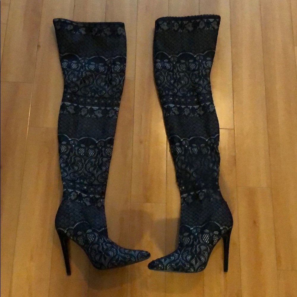 Lace Thigh High Boots - 11